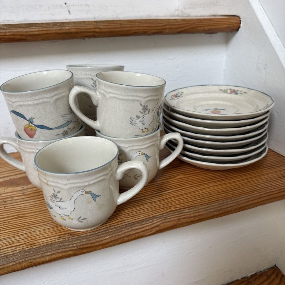 marmalade international china 7 Coffee Cup And 8 Saucer Plates Goose 8868 Lot